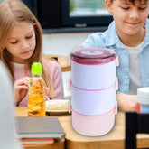 Kuber Industries Insulated Lunch Box with 3 Compartments|100% BPA Free, Food Grade ABS Plastic|Leakproof & Spill Proof|Dishwasher & Microwave Safe Lunch Box|3000 ML|HX0034190|Pink (Pack of 4)